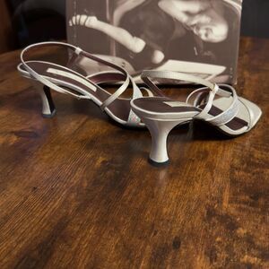 Vintage Y2K Nina Gwenda-GS Silver Crystal Strappy Kitten Heels Size 7.5